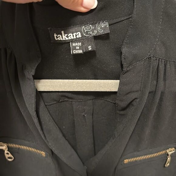 Takara sheer black blouse with buttons and zippers sz Small - Picture 3 of 5
